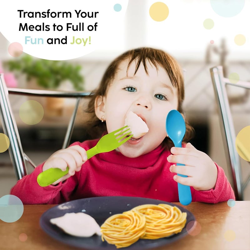 PLASKIDY Plastic Toddler Utensils Set of 12 Kids Utensils Forks and Spoons - BPA FREE/Dishwasher Safe Toddlers Silverware Set Brightly Colored Children's Safe Flatware Cutlery Set - Image 3